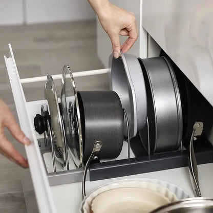 Space Saving Kitchen Pot Lid Holder – 7 Adjustable Compartments