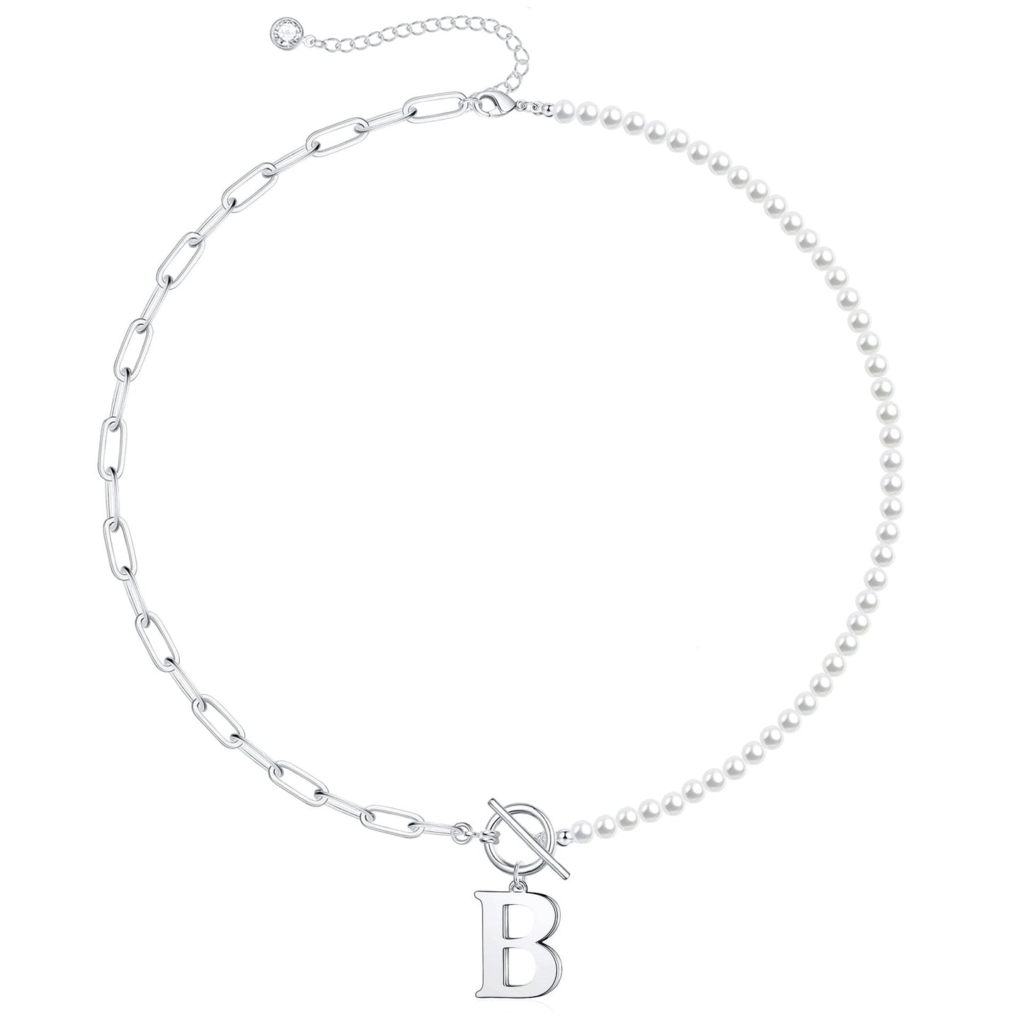 Custom Monogram Pendant Necklace with White Pearl Chain