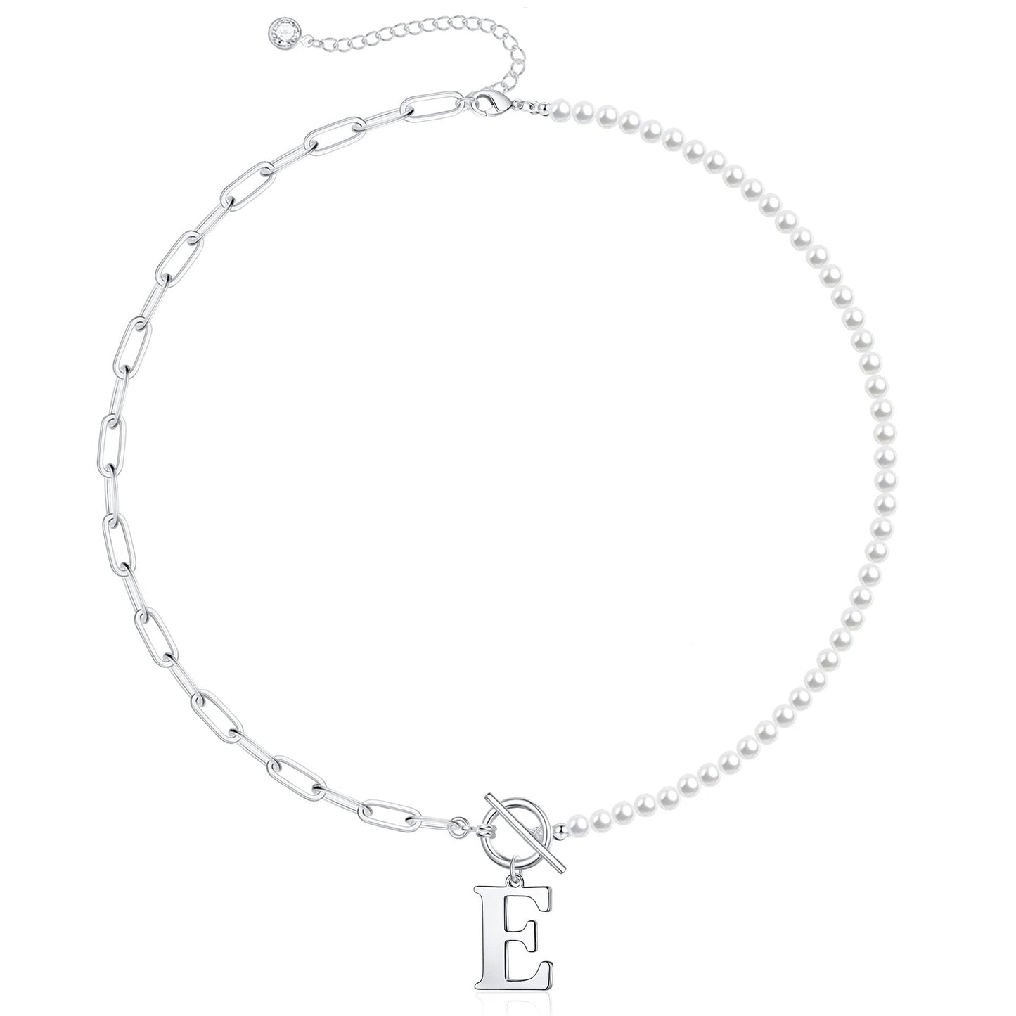 Custom Monogram Pendant Necklace with White Pearl Chain