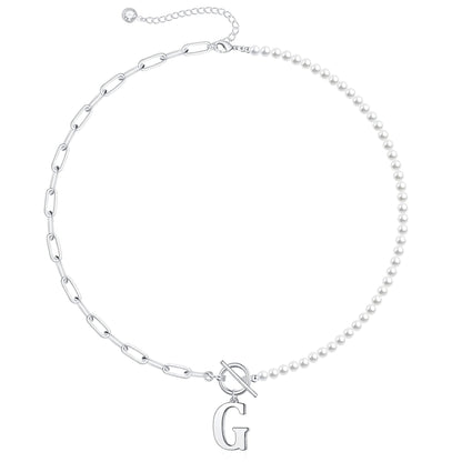 Custom Monogram Pendant Necklace with White Pearl Chain