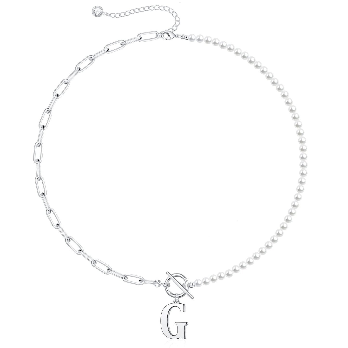 Customized Initial Pearl Bar Pendant Necklace