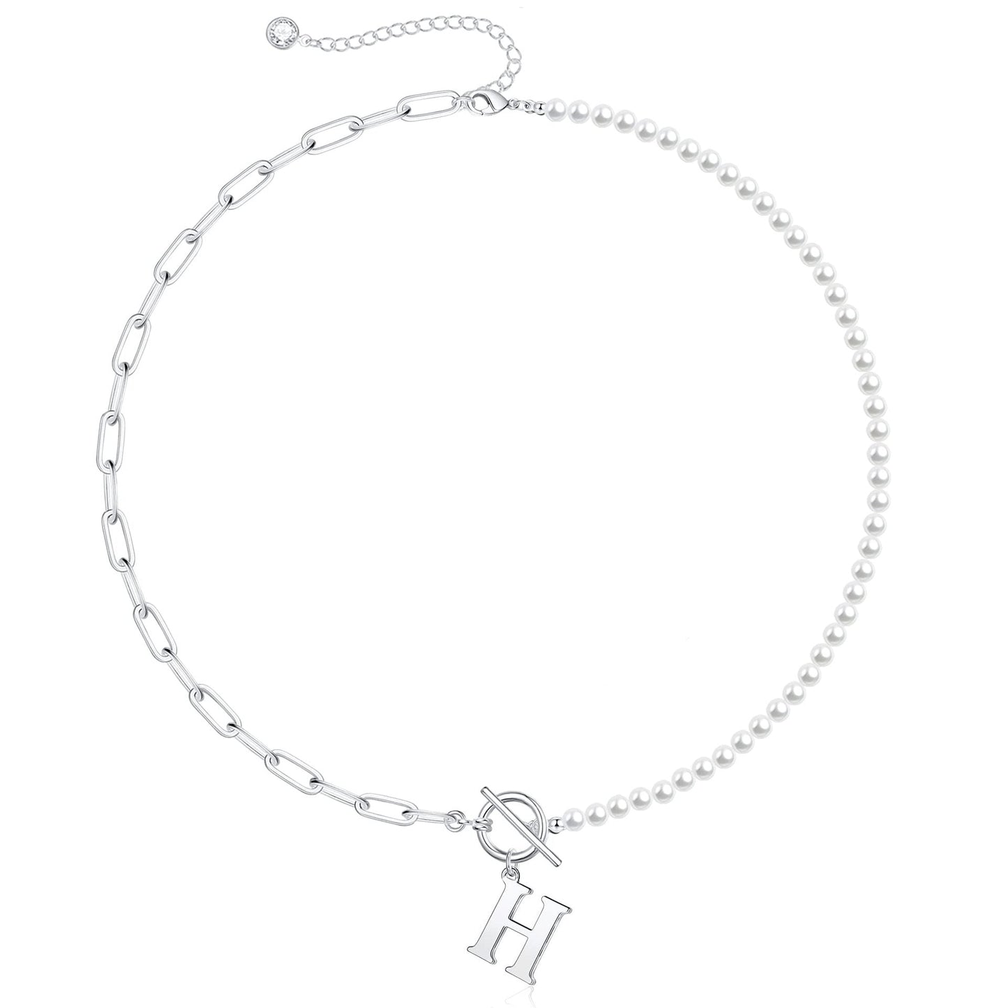 Customized Initial Pearl Bar Pendant Necklace
