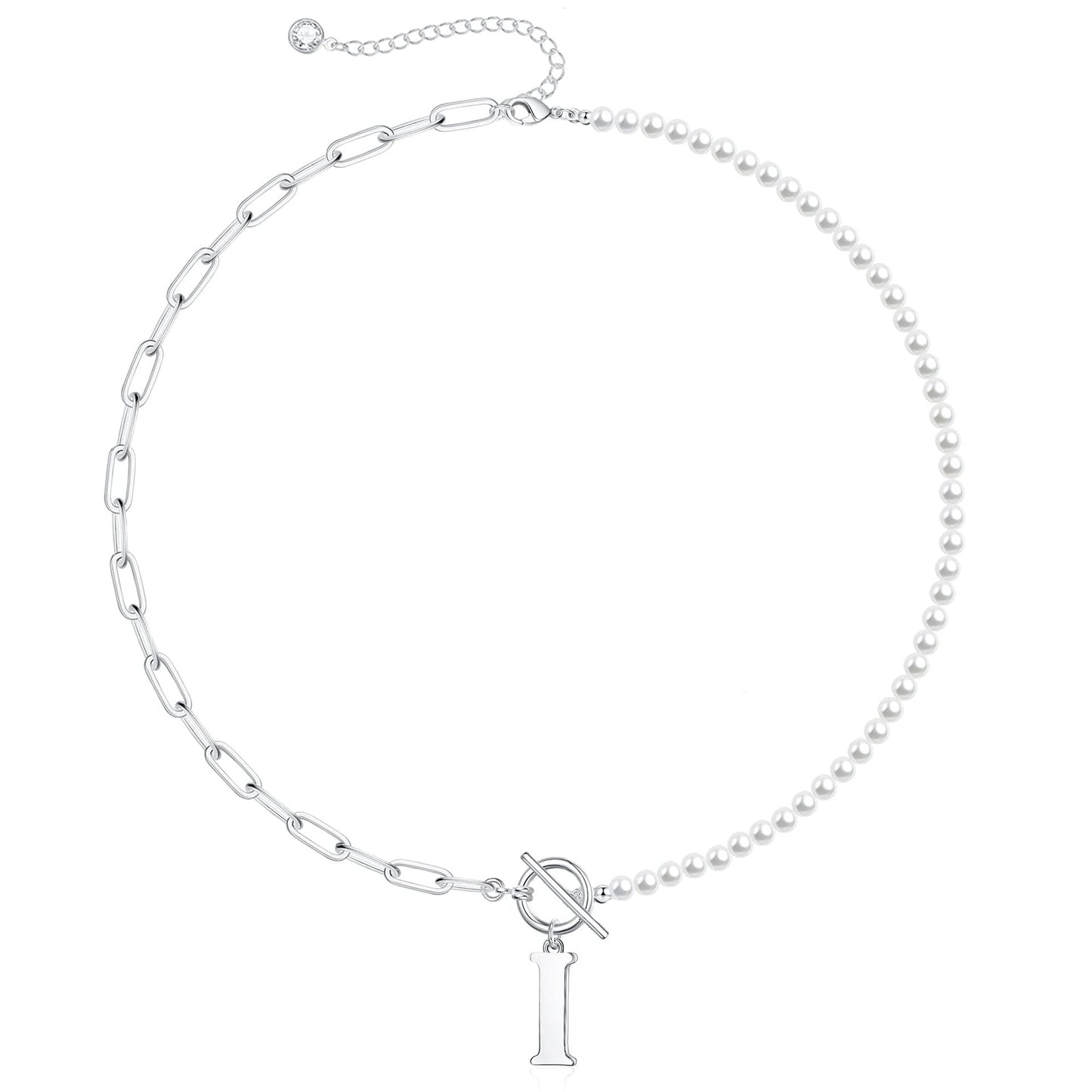 Custom Monogram Pendant Necklace with White Pearl Chain