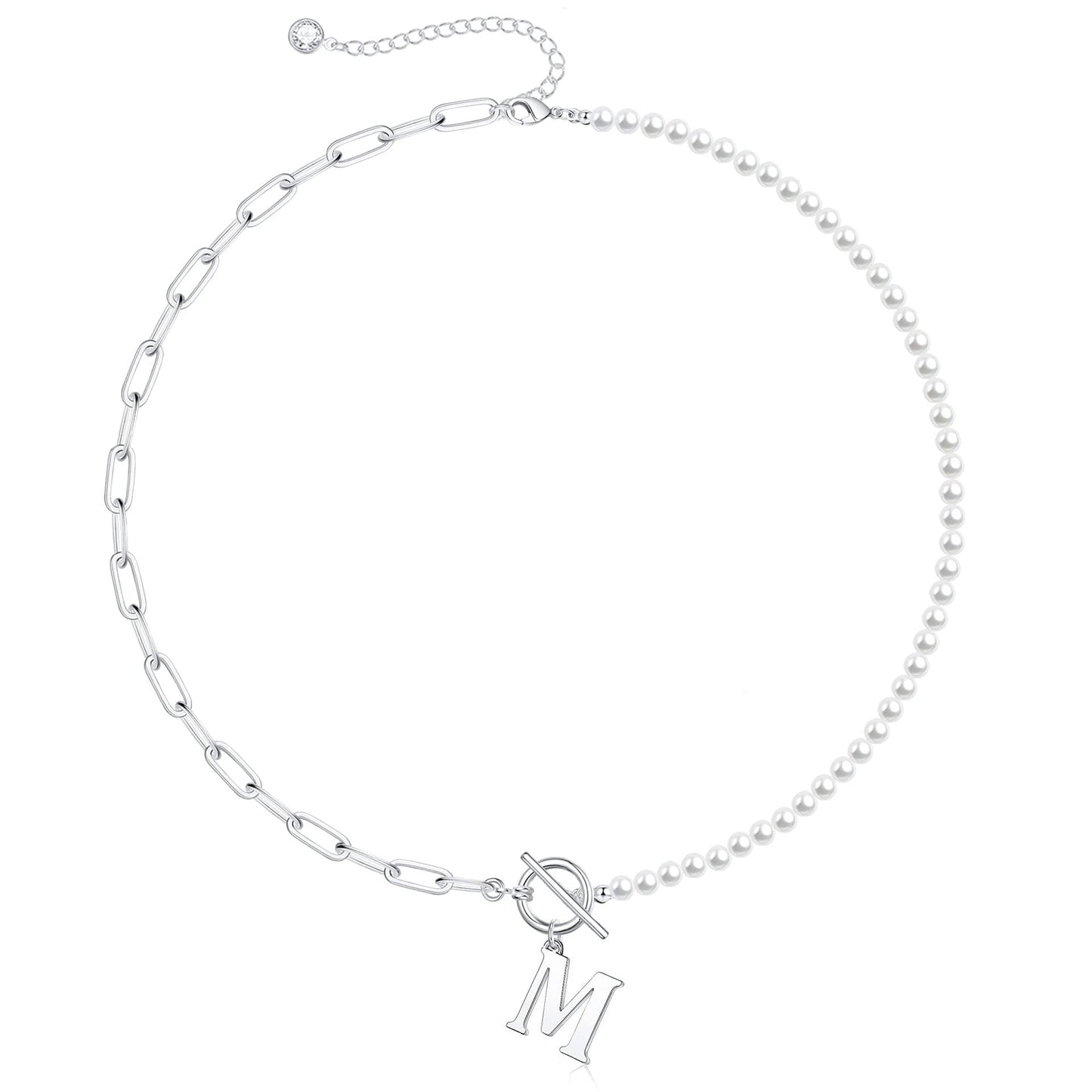 Custom Monogram Pendant Necklace with White Pearl Chain