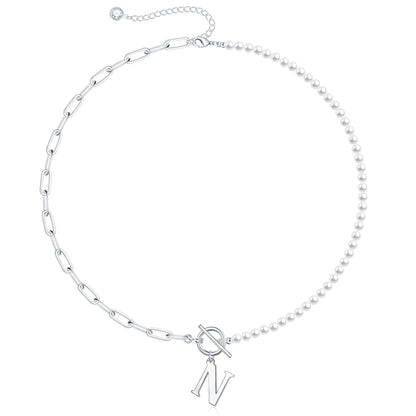 Custom Monogram Pendant Necklace with White Pearl Chain