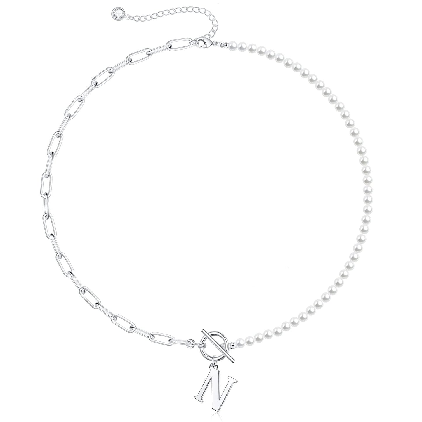 Customized Initial Pearl Bar Pendant Necklace
