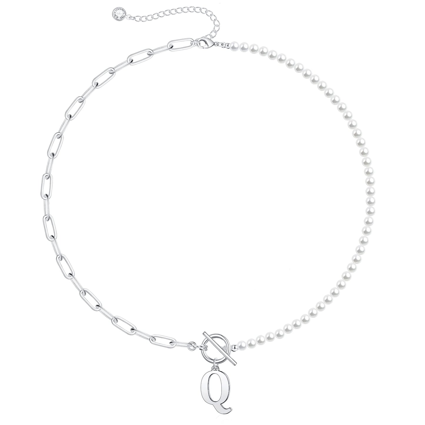 Custom Monogram Pendant Necklace with White Pearl Chain