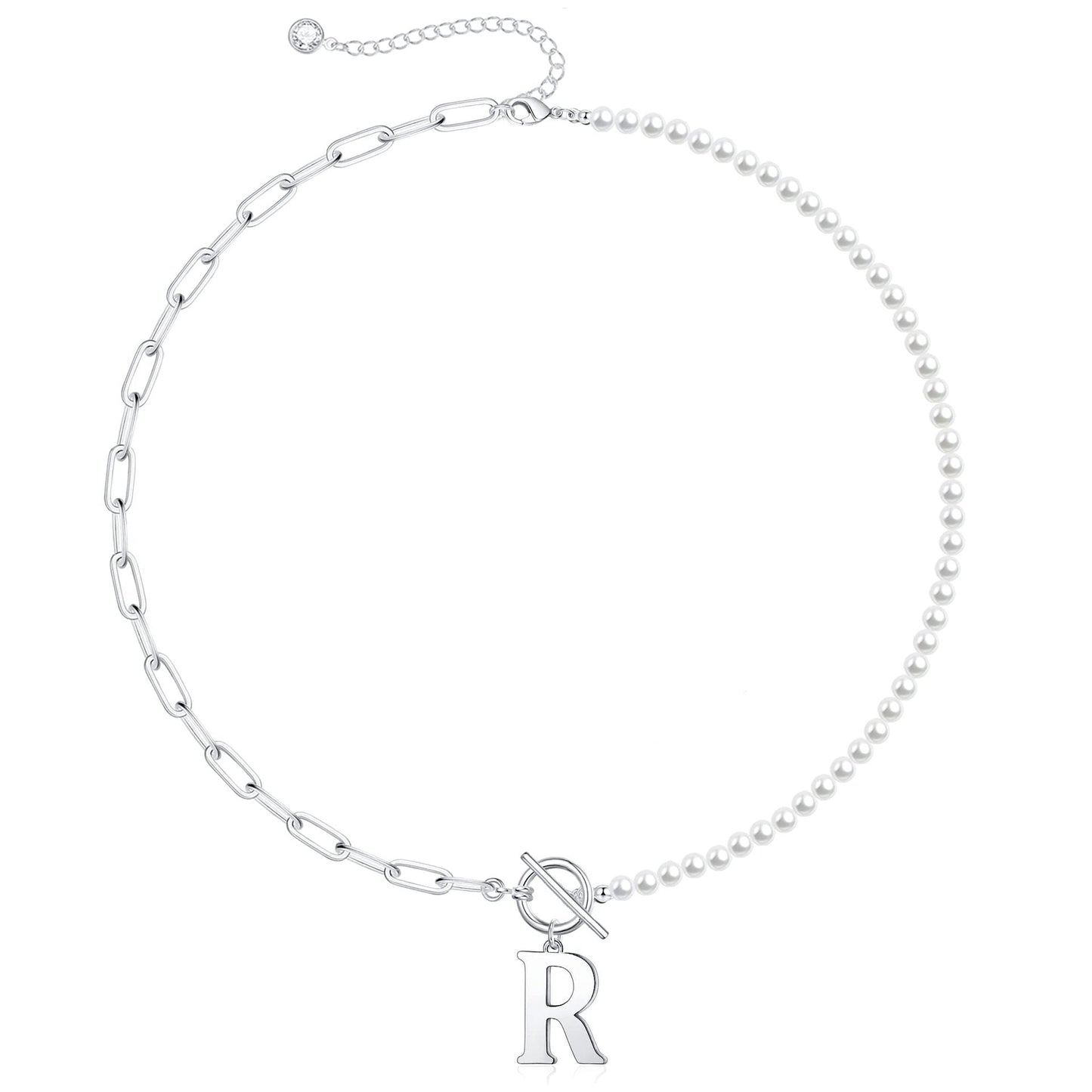 Custom Monogram Pendant Necklace with White Pearl Chain