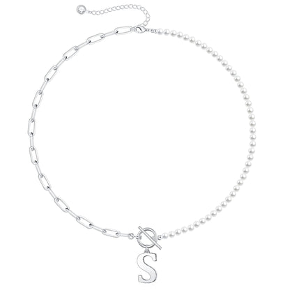 Custom Monogram Pendant Necklace with White Pearl Chain