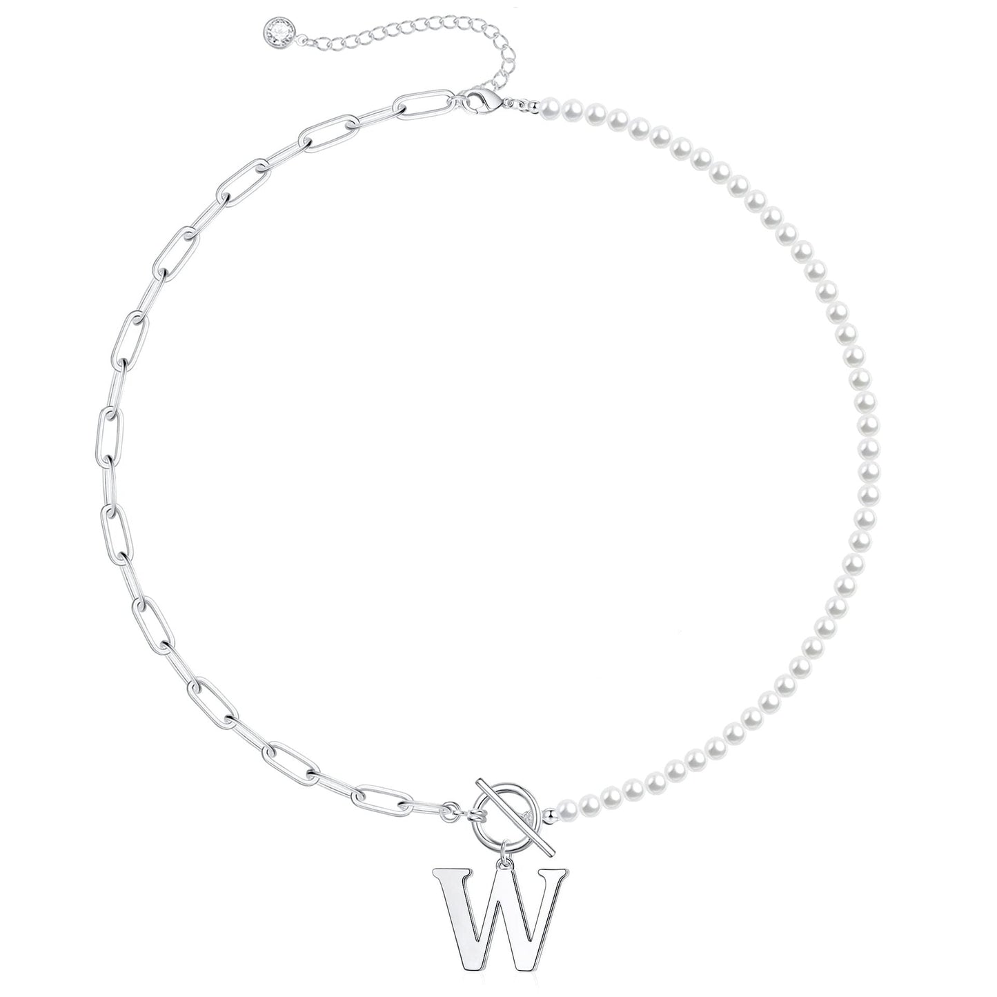 Custom Monogram Pendant Necklace with White Pearl Chain