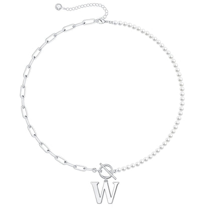Custom Monogram Pendant Necklace with White Pearl Chain