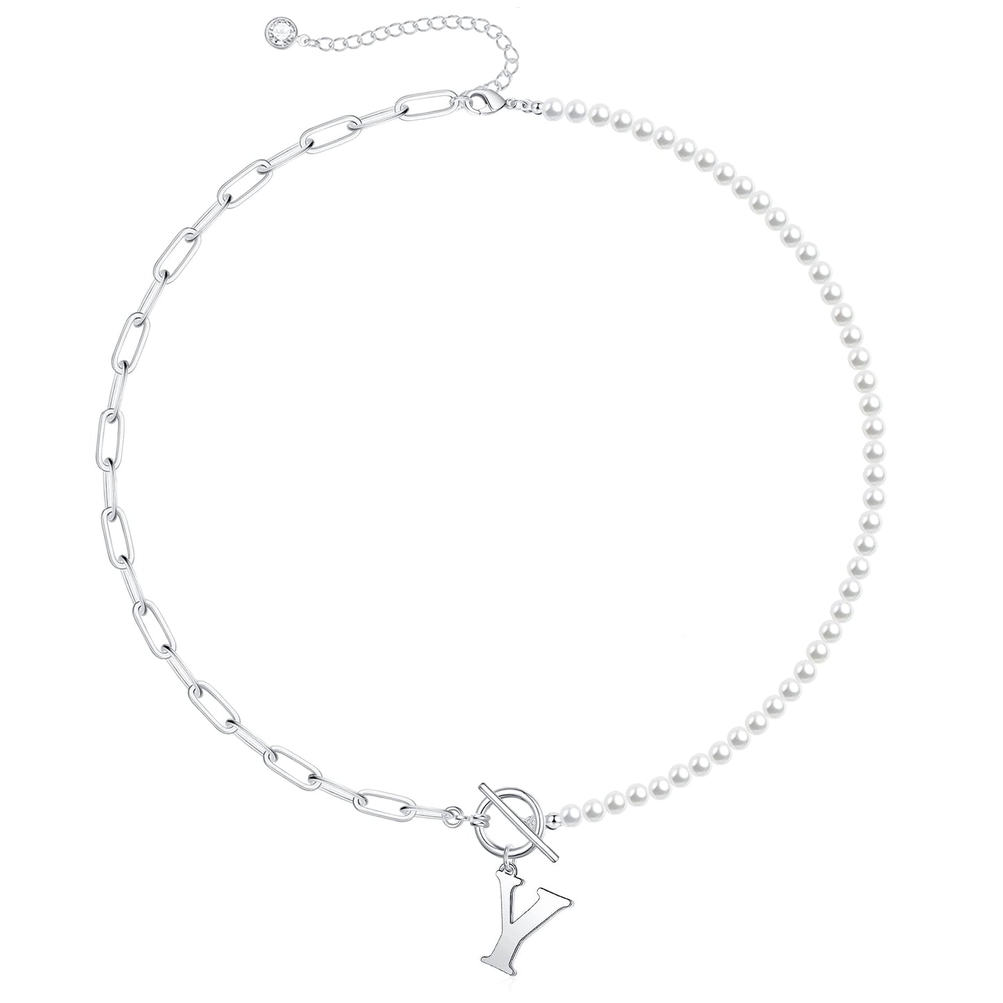 Custom Monogram Pendant Necklace with White Pearl Chain