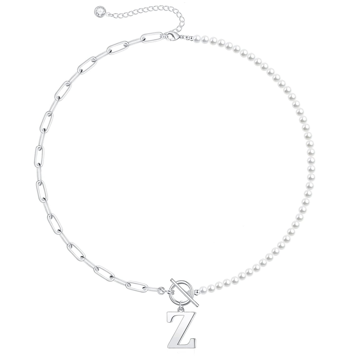 Custom Monogram Pendant Necklace with White Pearl Chain