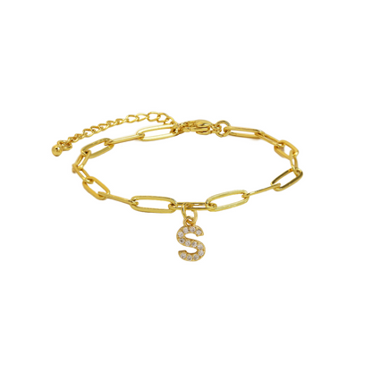 Dainty Monogram Paperclip Charm Bangle