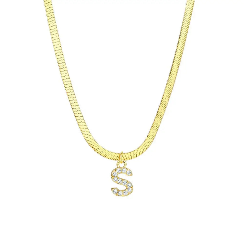 Dainty Letter Diamond Bar Chain Necklace