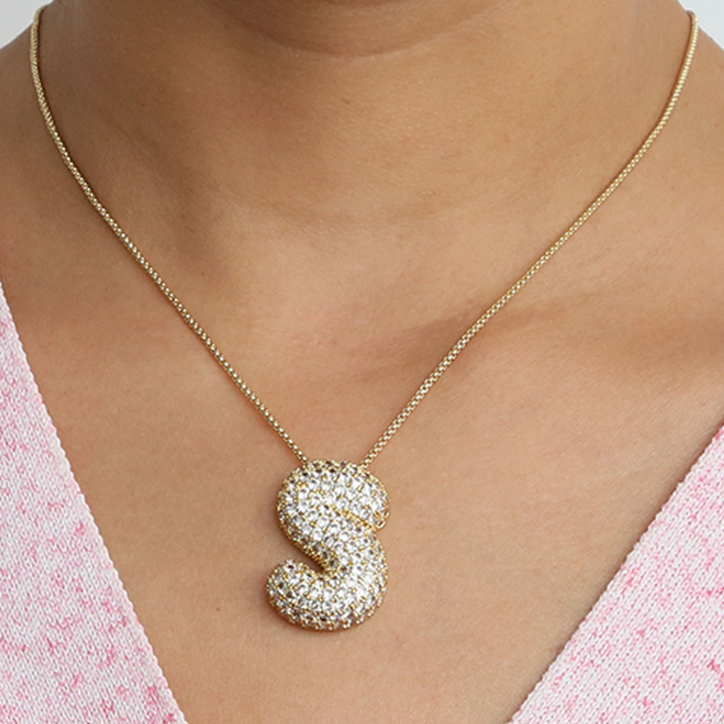 Sparkly Letter Diamond Pendent Necklace