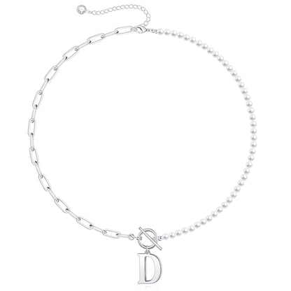 Custom Monogram Pendant Necklace with White Pearl Chain