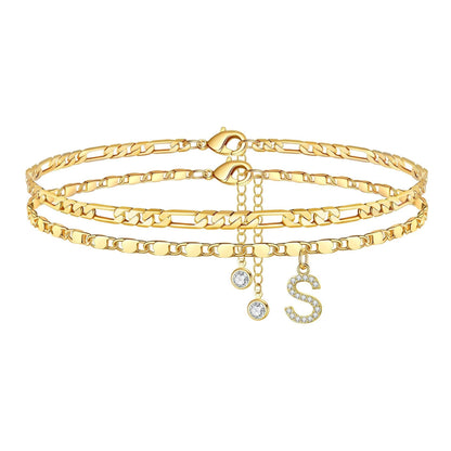 Custom Gold Monogram Anklet Necklace Set