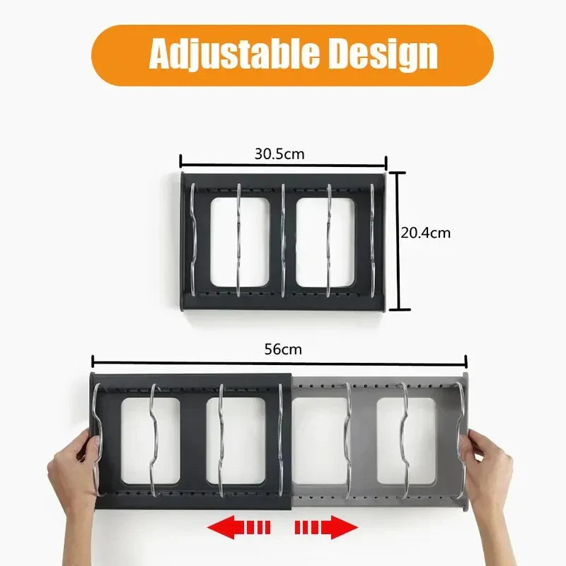 Space Saving Kitchen Pot Lid Holder – 7 Adjustable Compartments