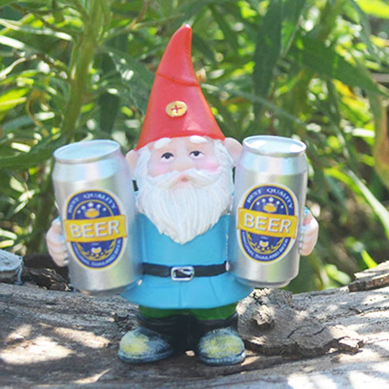 Humorous Beer Drinking Garden Gnome Statue - Luxicro