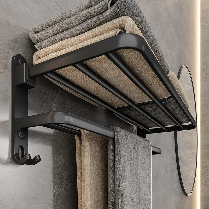 Compact Wall Mount Foldable Bathroom Towel Rack - Luxicro