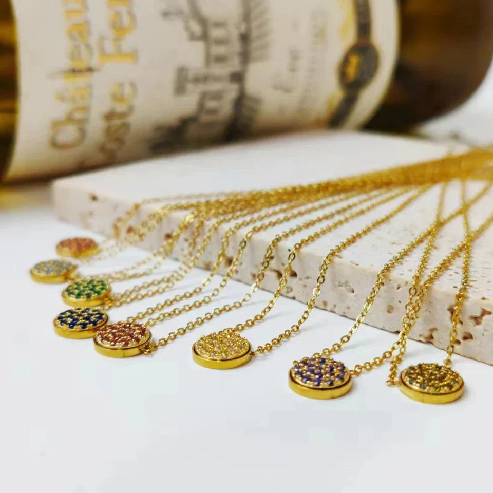 Sparkling Birthstone Circle Pendant Necklace