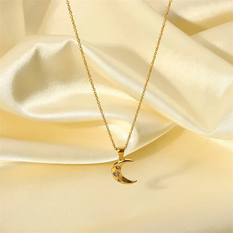 Elegant Silver Crystal Half Moon Necklace