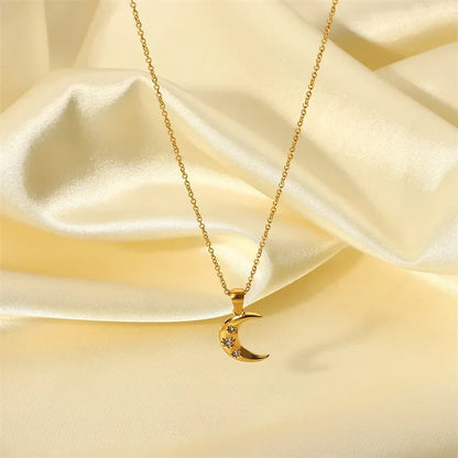 Elegant Silver Crystal Half Moon Necklace