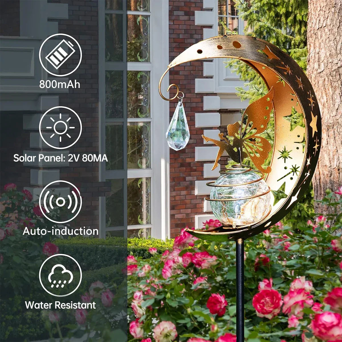 Solar Powered Garden Lamp with Glass Ball Decor
