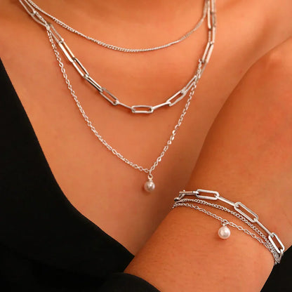 Elegant Multi Layer Pearl Chain Necklace Set