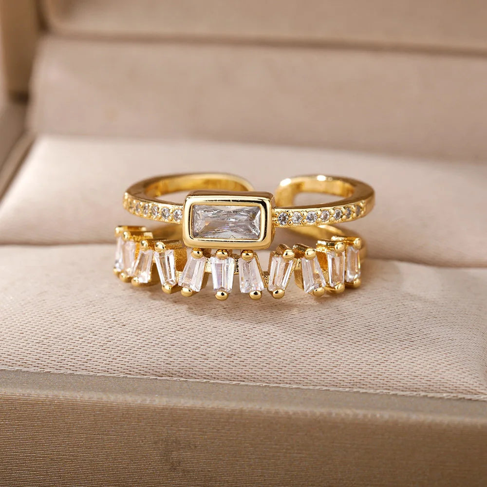 Elegant 2 Layer Diamond Baguette Ring