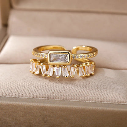 Elegant 2 Layer Diamond Baguette Ring