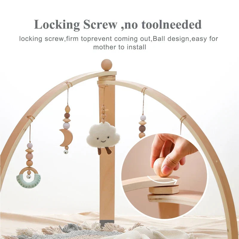 Natural Wood Infant Play Center with Toy Attachments