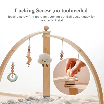 Natural Wood Infant Play Center with Toy Attachments