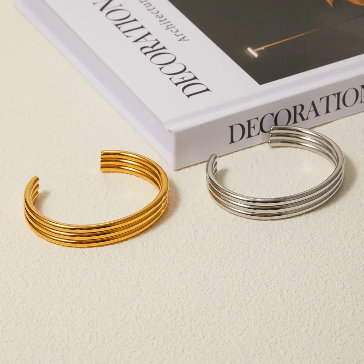 Luxury Triple RowGold Tone Cuff Bangle