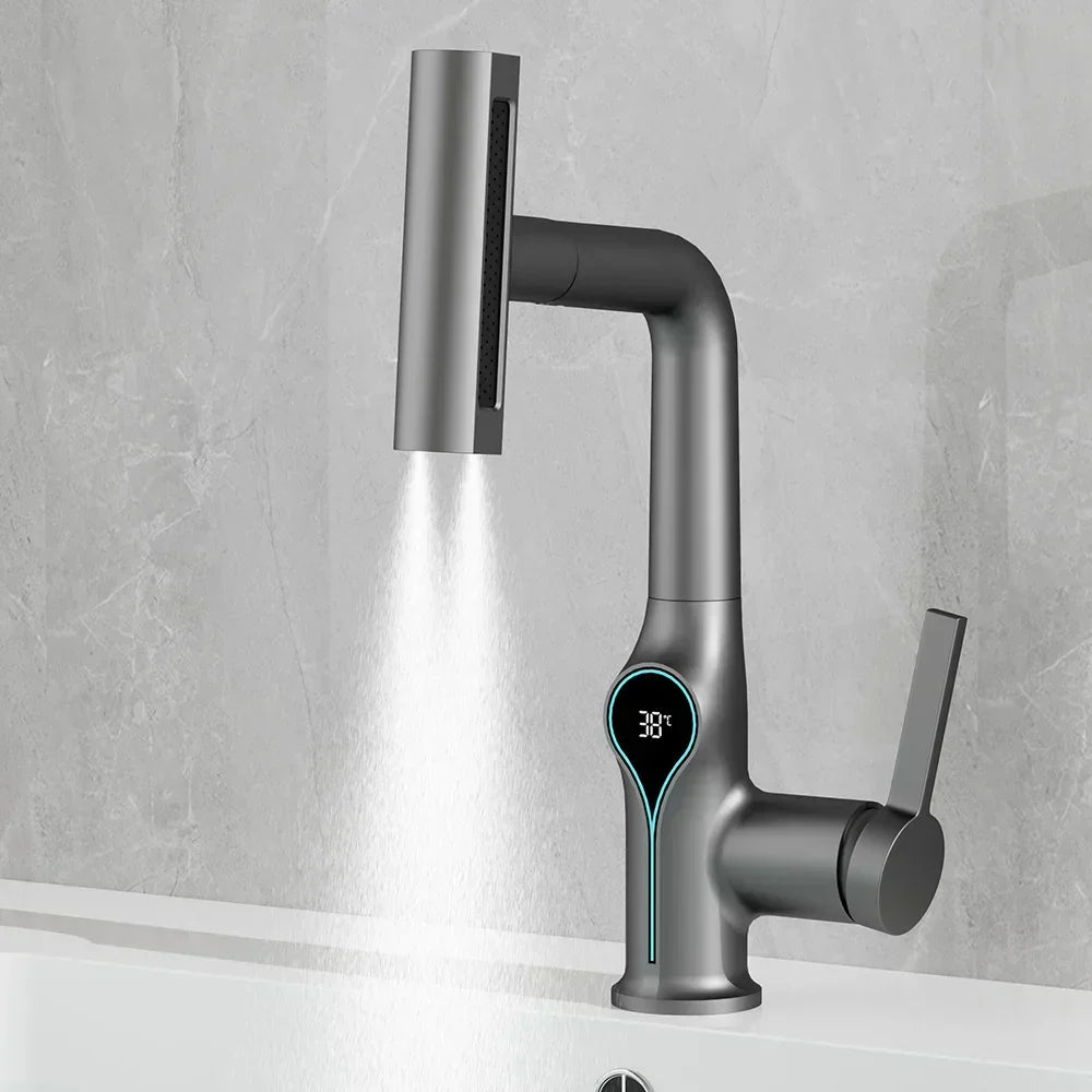 Stylish Touchscreen Bathroom Faucet with Spray Head