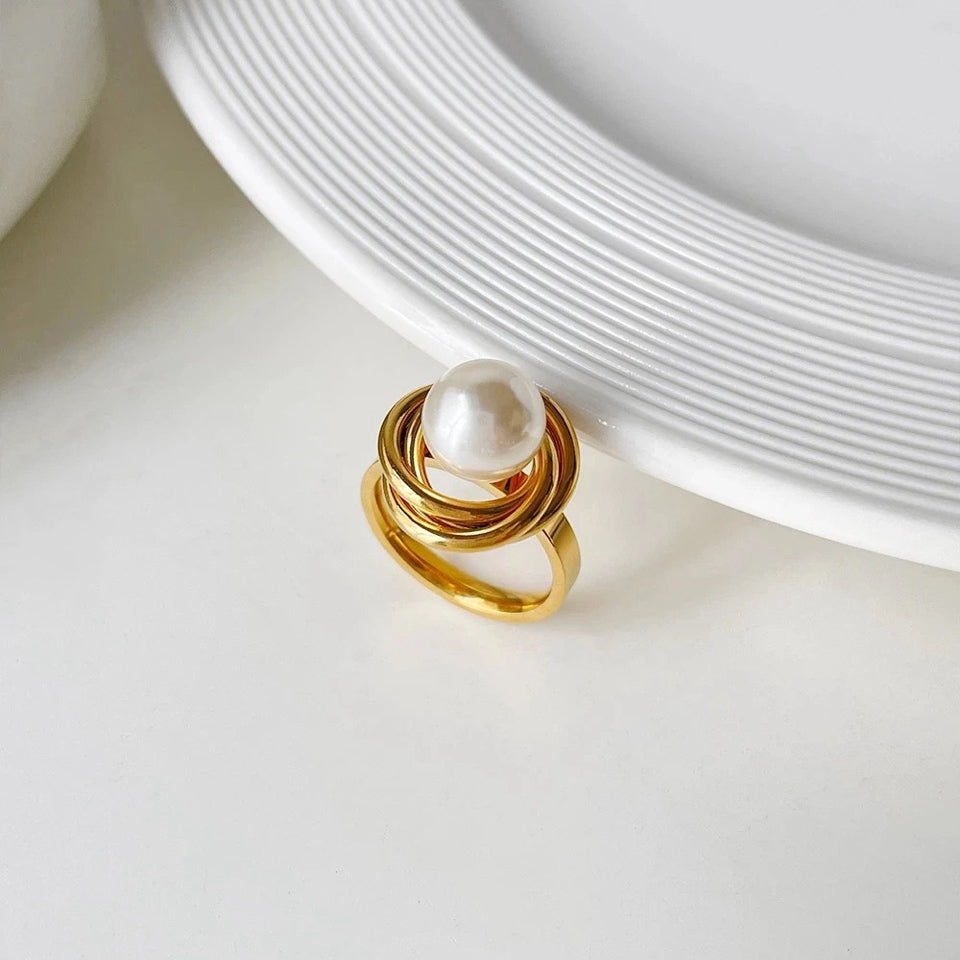 Premium 18k Gold Double Pearl Fashion Ring