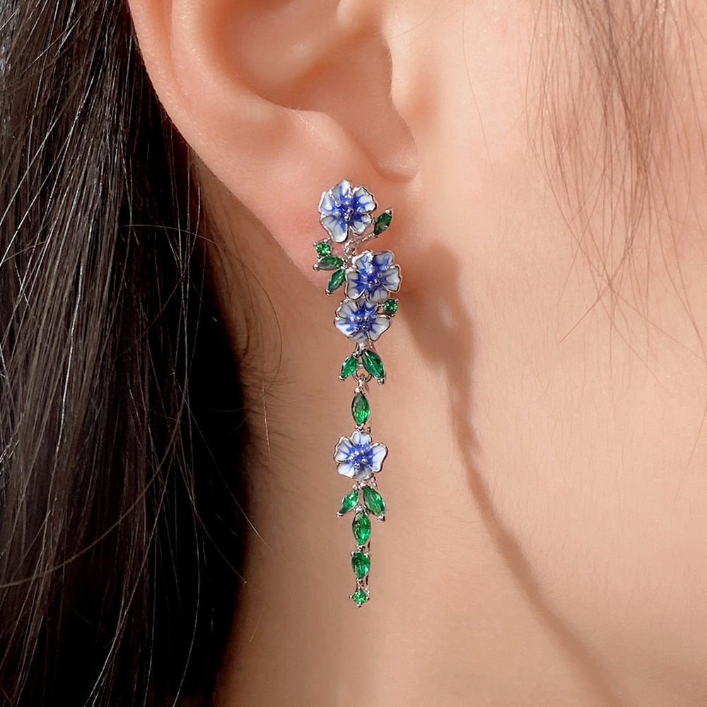 Timeless Blue Flower Dangle Earrings - Luxicro