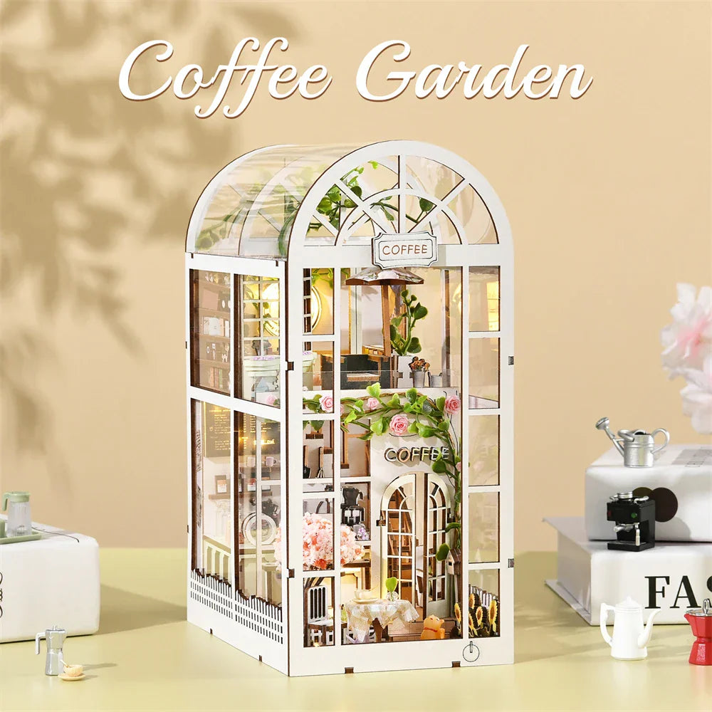 Cozy Mini Coffee Shop 3D Wooden Book Box with LED Light