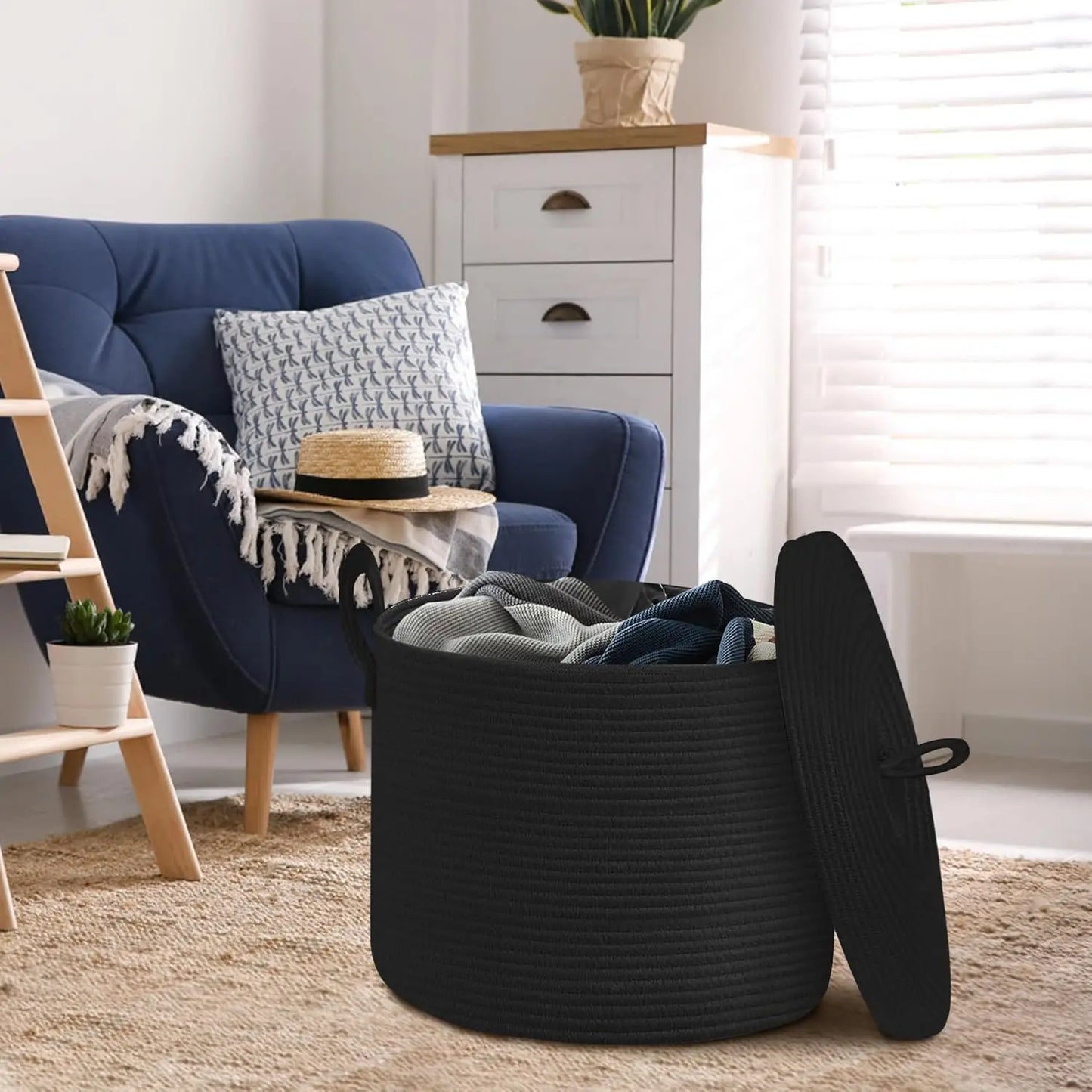 Big Natural Fabric Storage Basket with Top