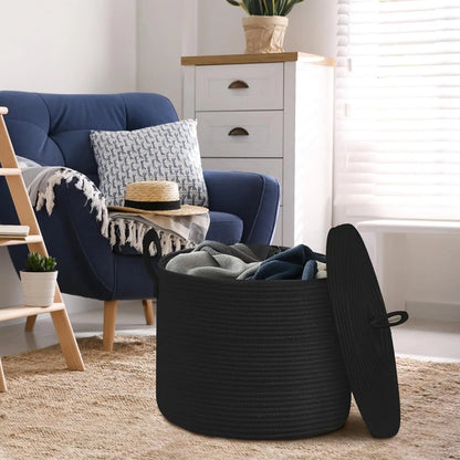 Big Natural Fabric Storage Basket with Top