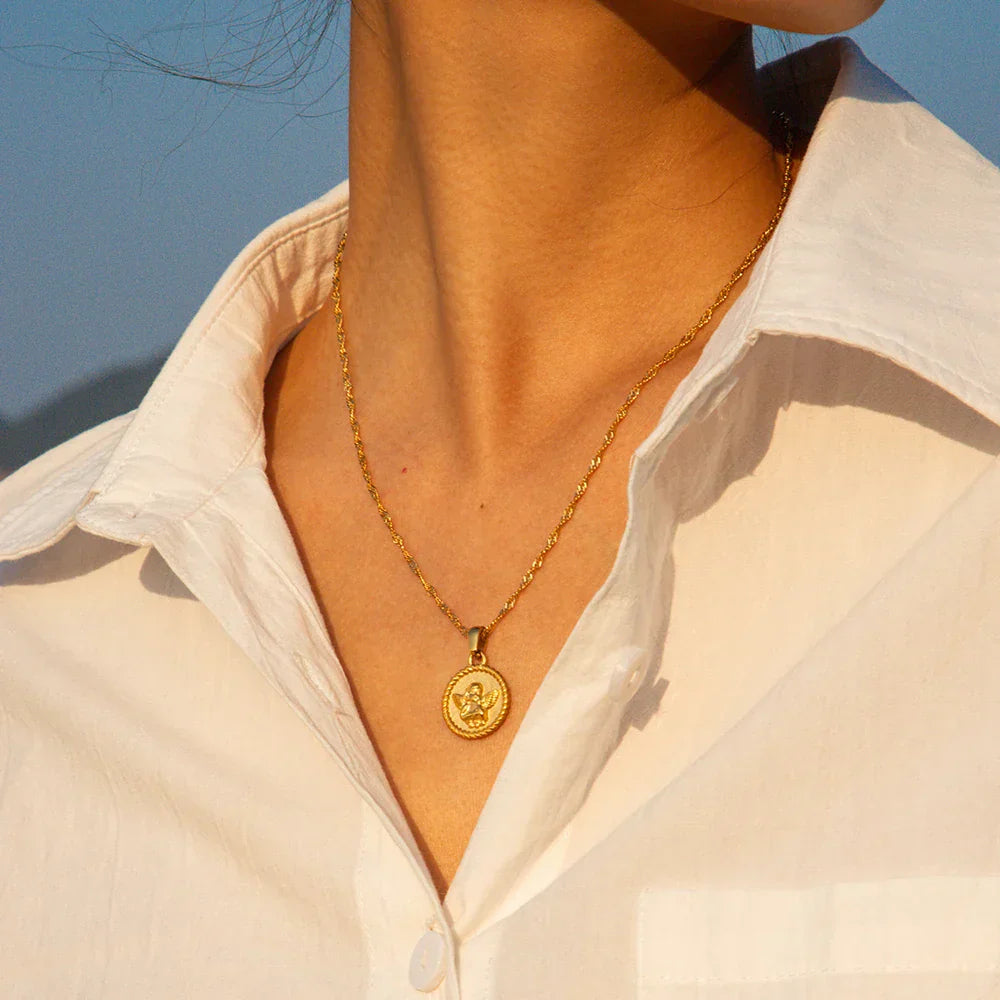 Elegant 18k Gold Angel Pendant Necklace - Luxicro