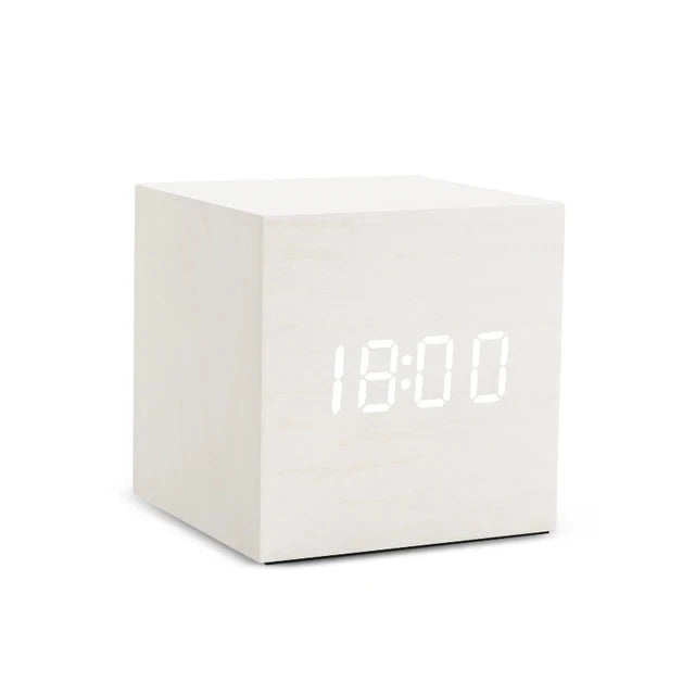 Compact Wooden LED Alarm Clock with Temp Display