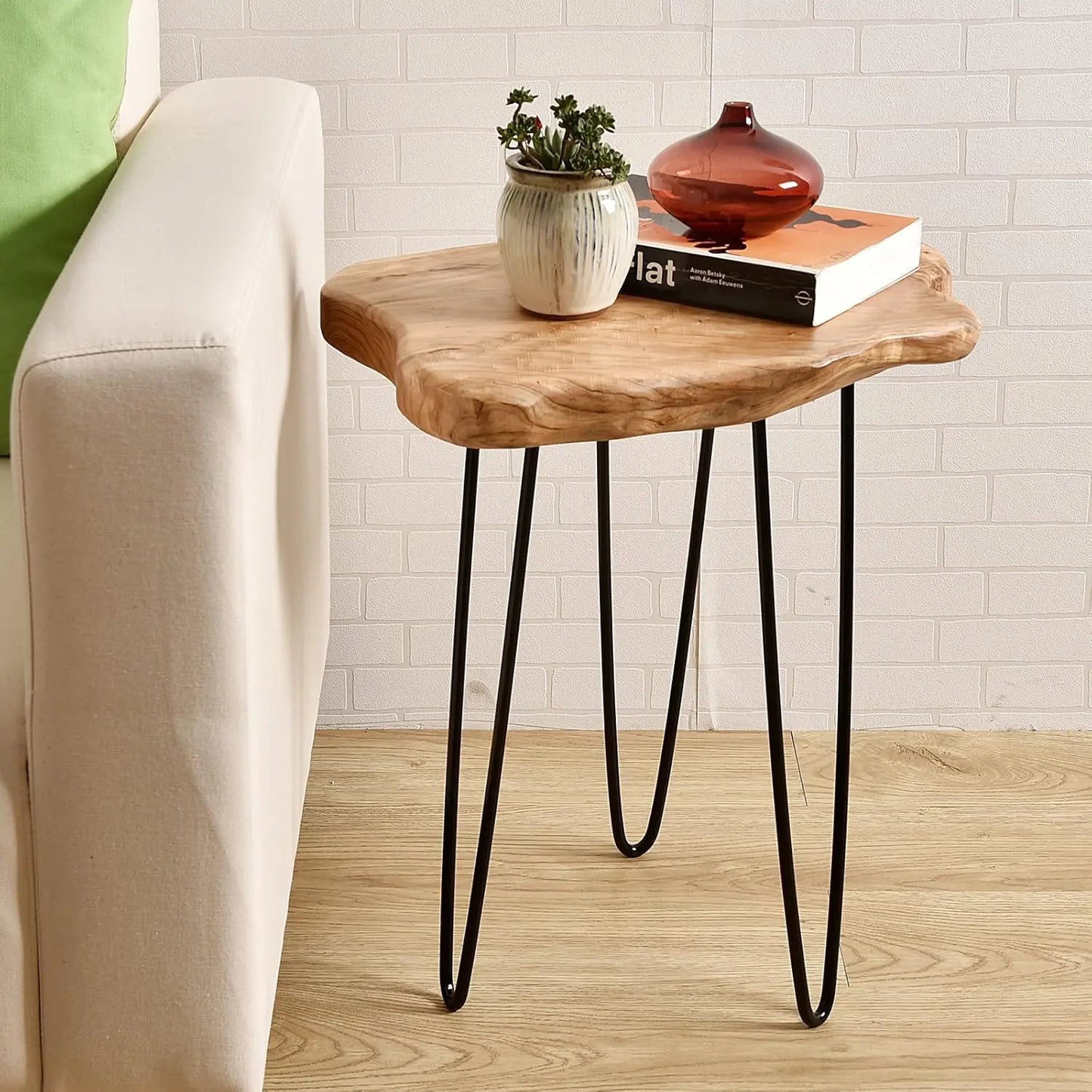 Natural Wooden Nightstand with Solid Wood Shelf - Luxicro
