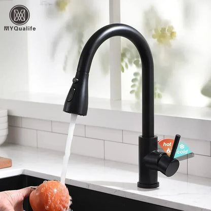 Sleek Black Pull-Down Kitchen Faucet - Luxicro