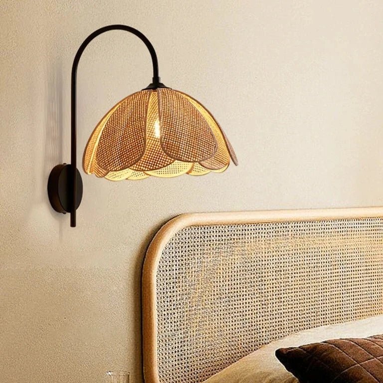 Rustic Textile Wall Light - Warm Floral Shade