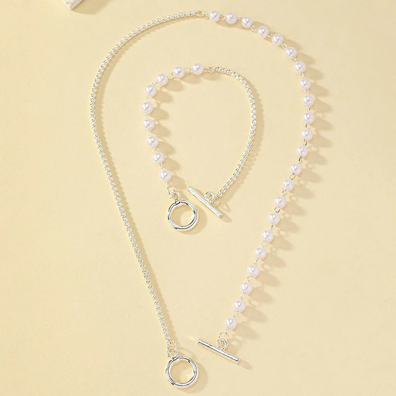 Classic White Pearl Necklace Jewelry Set
