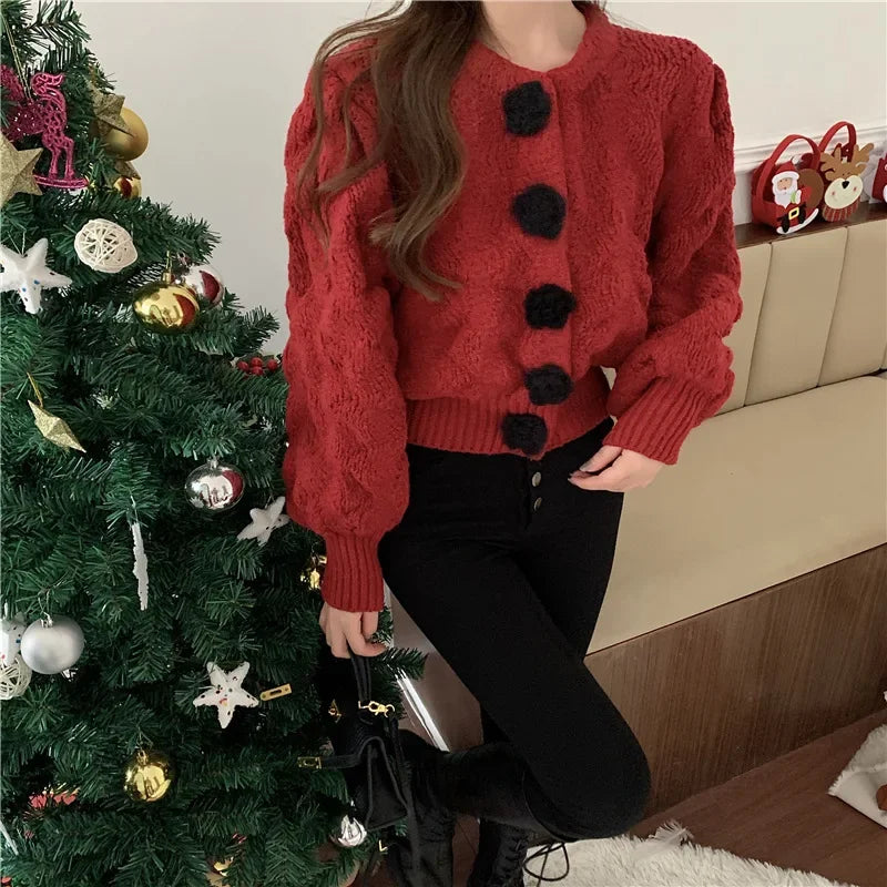 Cozy Fall Womens Knit Sweater - Puffy Sleeves
