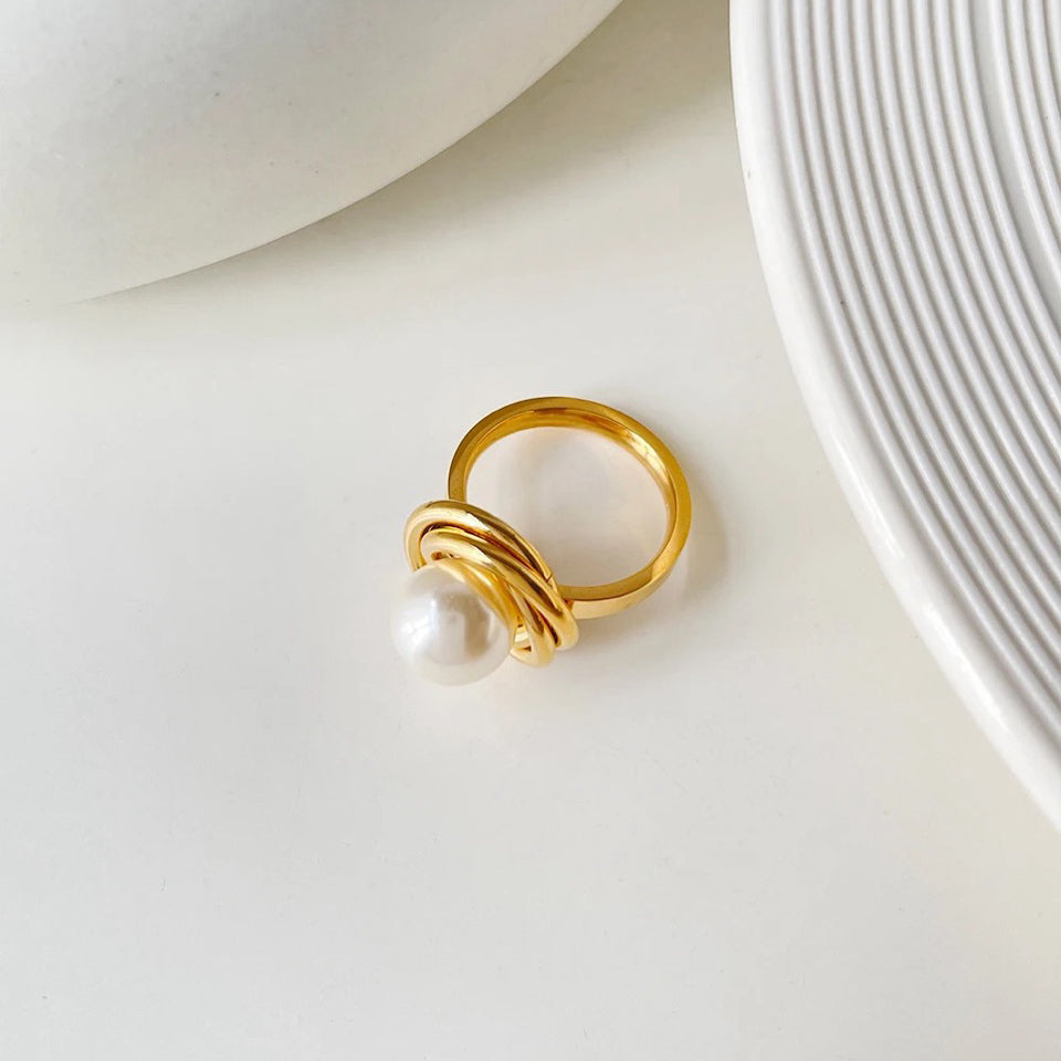 Premium 18k Gold Double Pearl Fashion Ring