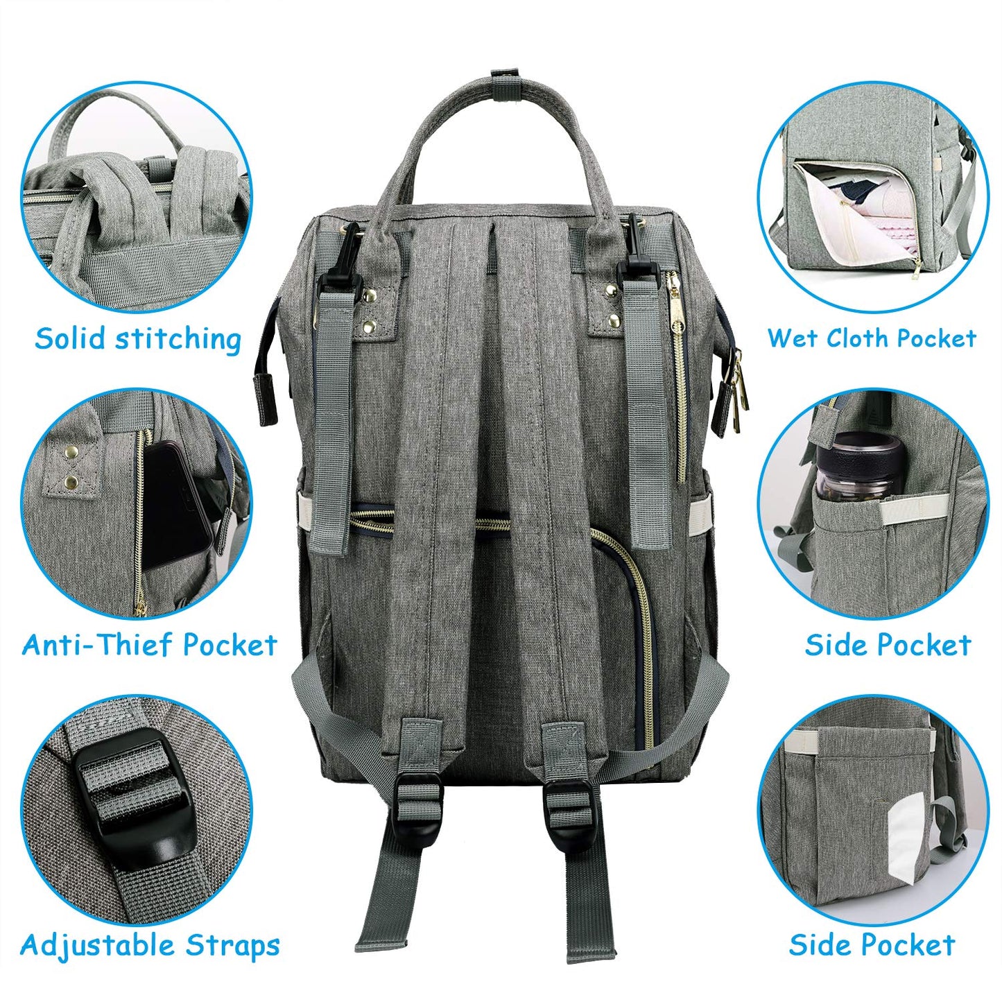 Spacious Baby Diaper Bag USB Backpack